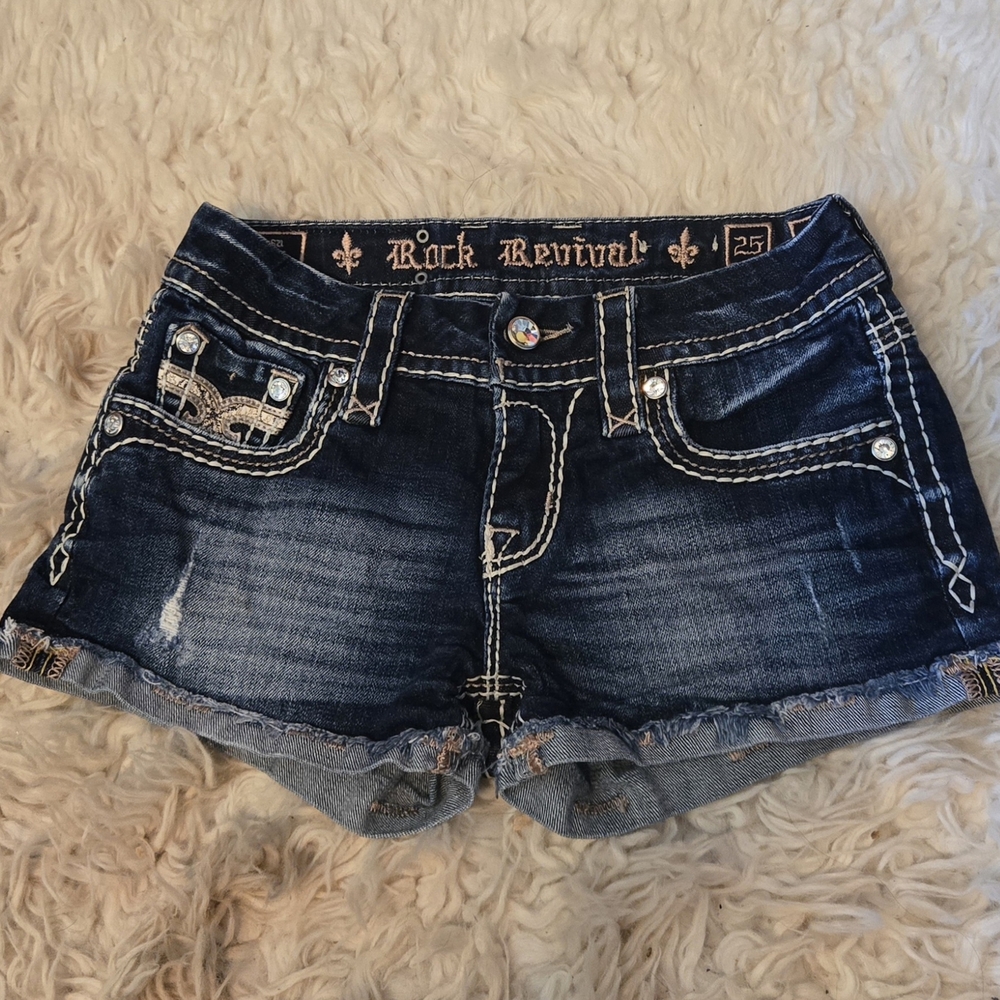 Rock Revival Blue Jean Shorts with Distressed Look